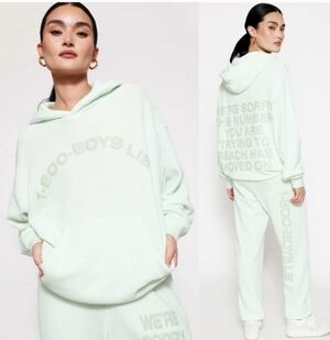 Boys Lie 1-800 Reunion Hoodie Set Mint Grn Waffle Knit Thermal Pastel Indie OOTD